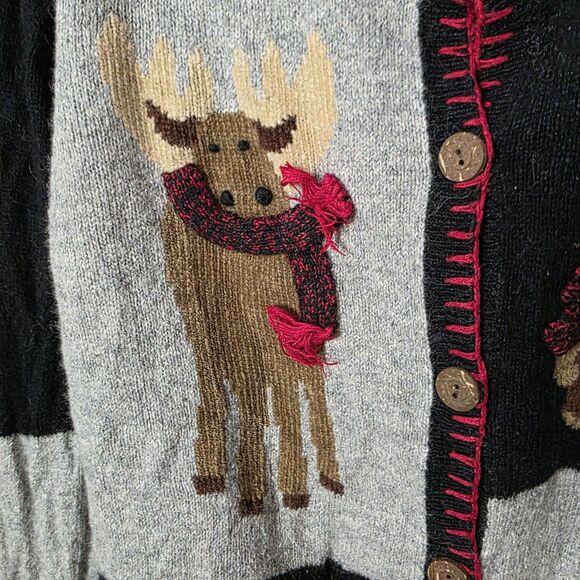 Holiday Lodge Cardigan Sweater Size Medium Christmas Holiday Cabin Moose Rustic - Picture 6 of 8
